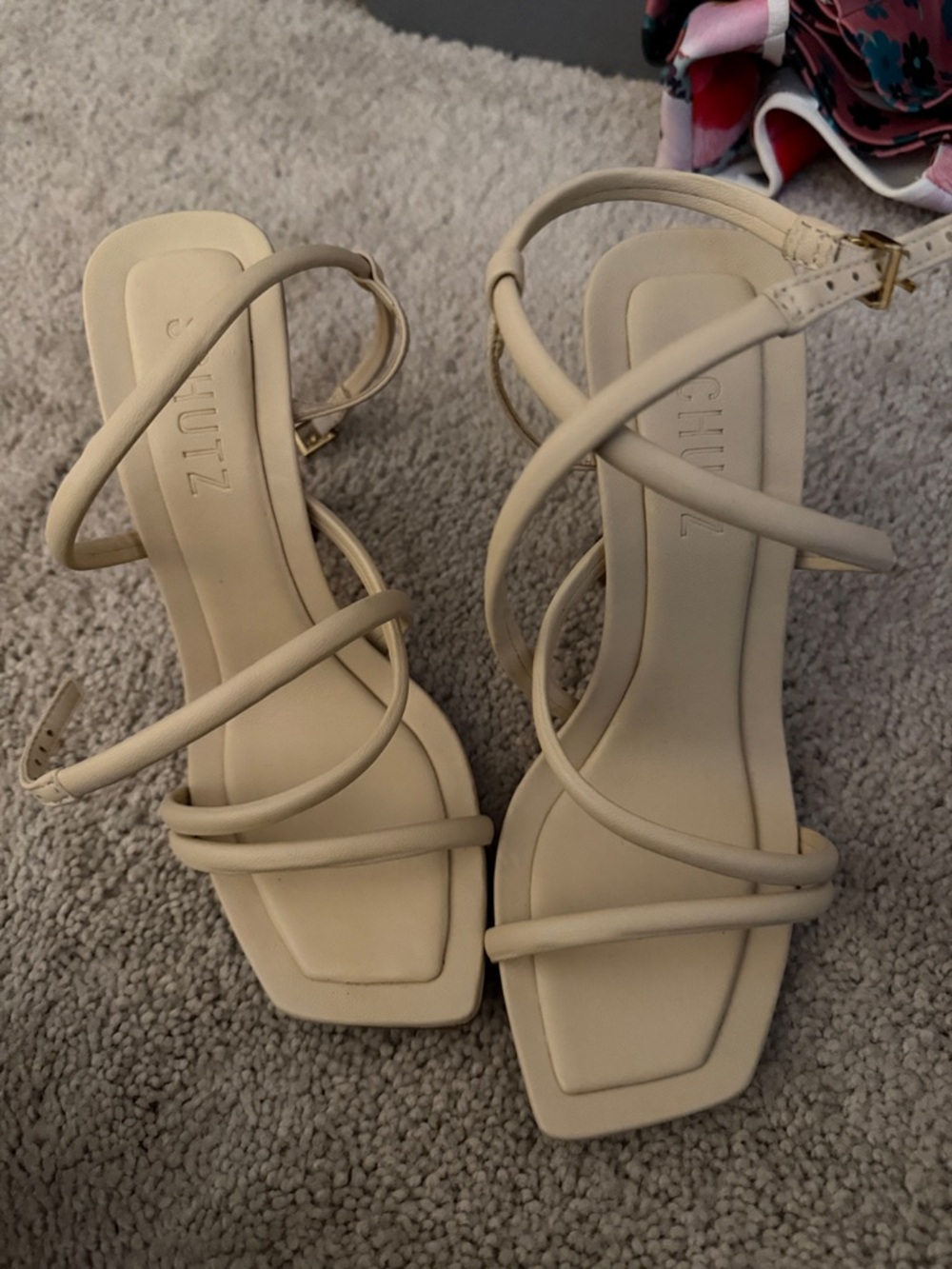 SCHUTZ Cream Strappy Square-Toe Heeled Sandals